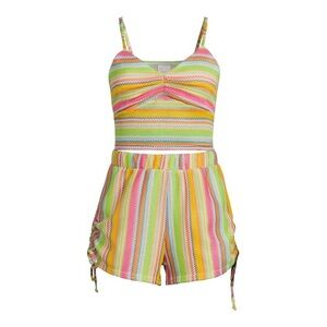 Colorful Striped High Waist Shorts Set